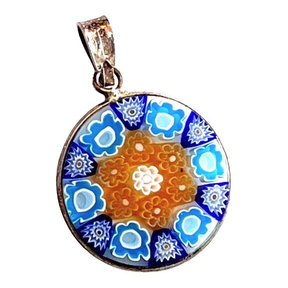 Double Sided Millefiori PENDANT For Necklace 925 Silver v2225 VI Vincenza Italy - Picture 5 of 5